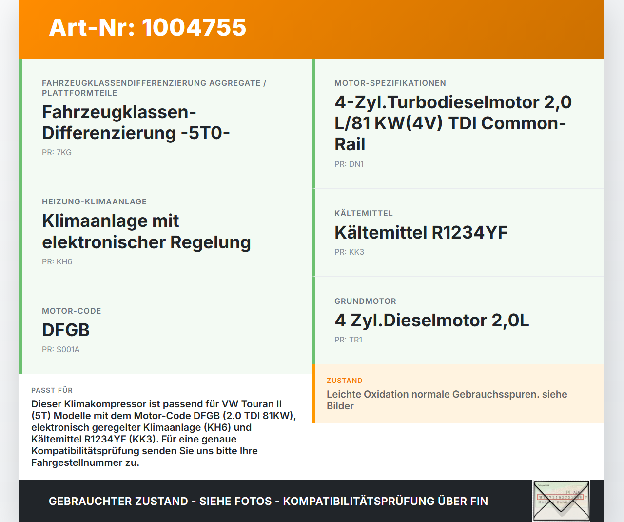 VW Touran II 5T 15-21 TDI 2,0 81KW Klimakompressor Kompressor für Klimaanlage VW Touran II 5T 15-21 24.10.2016... Vorschau 3