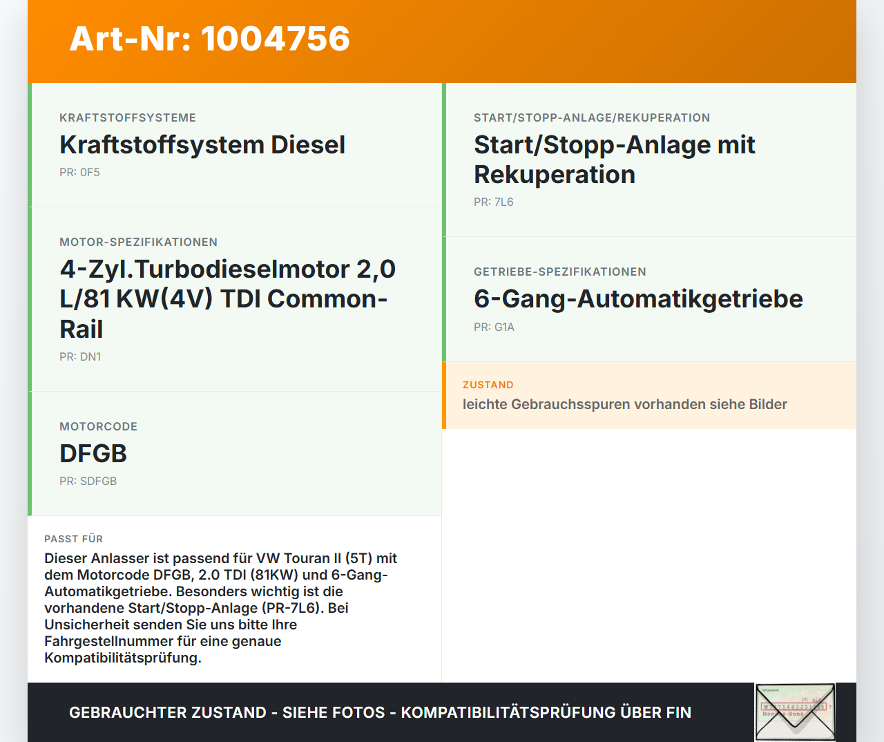 VW Touran II 5T 15-21 TDI 2,0 81KW Autom Anlasser Starter VW Touran II 5T 15-21 24.10.2016 02E911024J 02E911022C... Vorschau 3