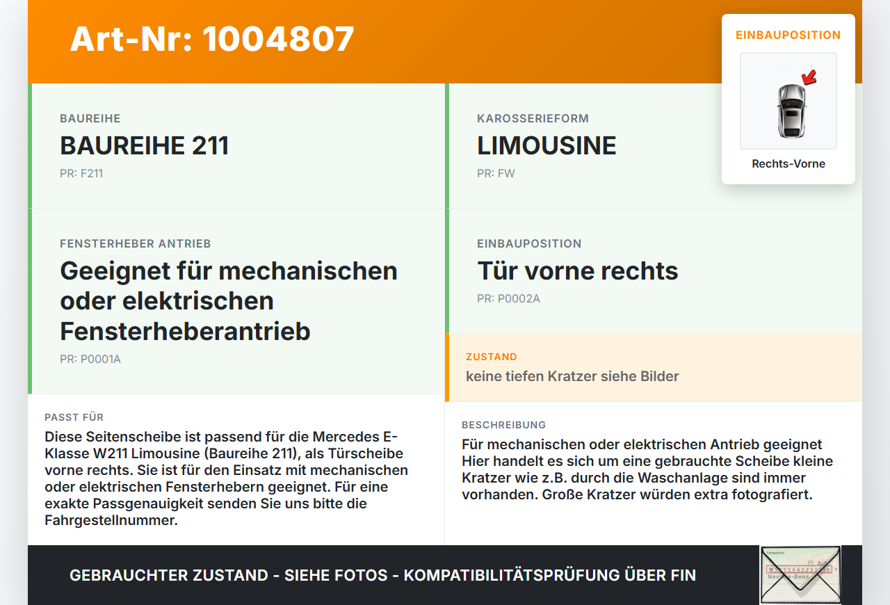 Mercedes E320 W211 S211 03-08 Lim Seitenscheibe RVK Türscheibe Rechts Vorne Mercedes E320 W211 S211 03-08... Vorschau 3
