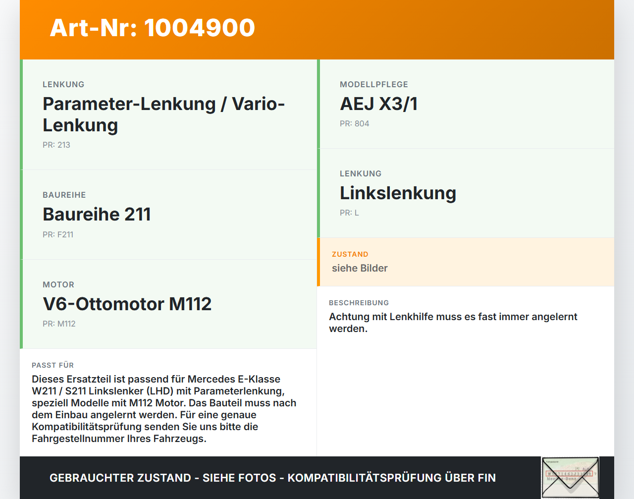 Mercedes E320 W211 S211 03-08 Lenkhilfe Lenksäule elektrisches Lenkradschloss Mercedes E320 W211 S211 03-08... Vorschau 3