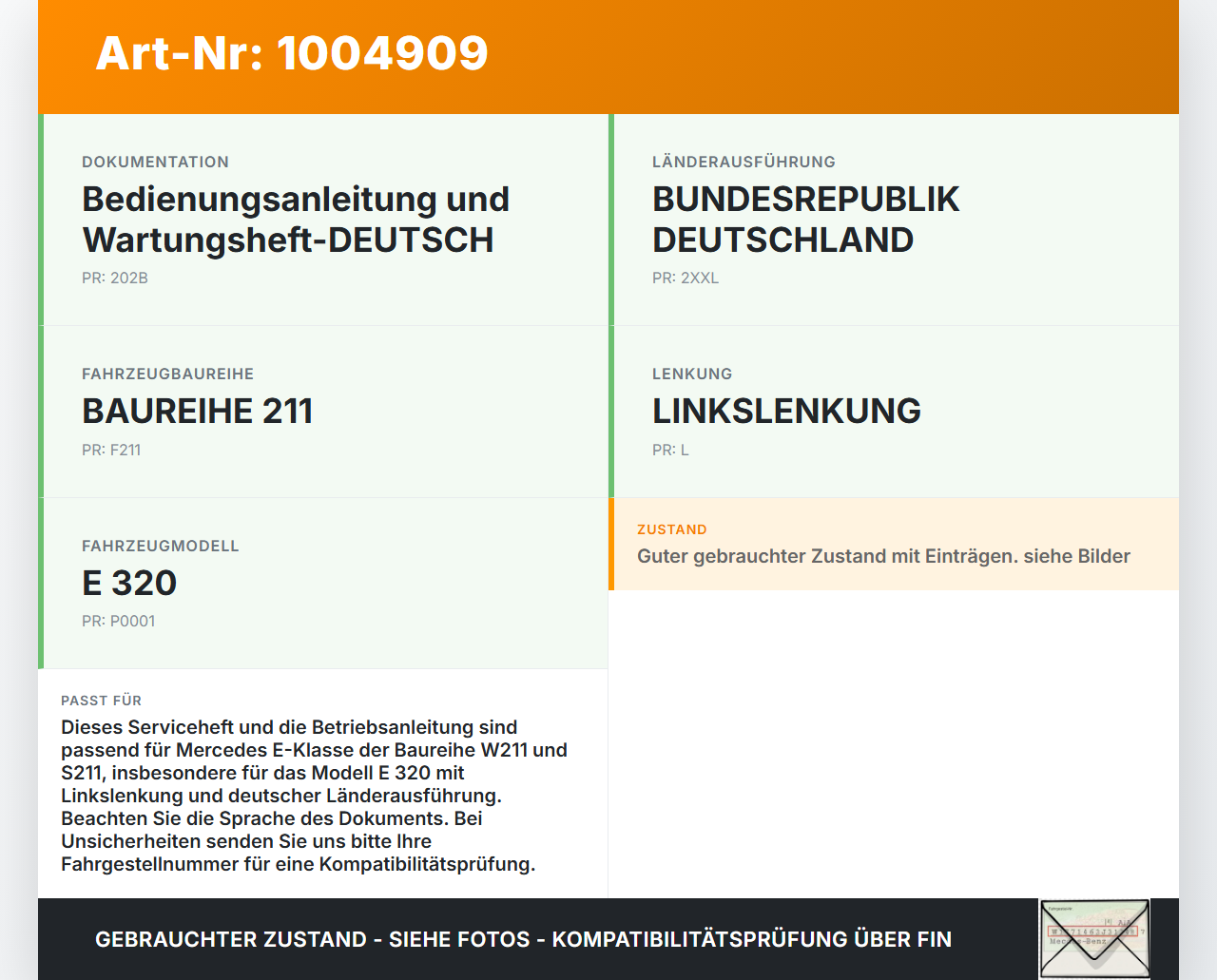 Mercedes E320 W211 S211 03-08 Serviceheft Betriebsanleitung Anleitung Bordmappe Mercedes E320 W211 S211 03-08... Vorschau 3