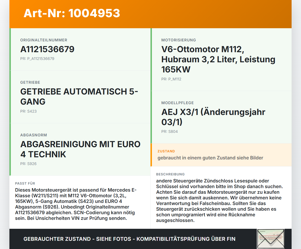 Mercedes E320 W211 S211 03-08 3,2 165KW Steuergerät ECU für Motor Motorsteuergerät Mercedes E320 W211 S211 03-08... Vorschau 3