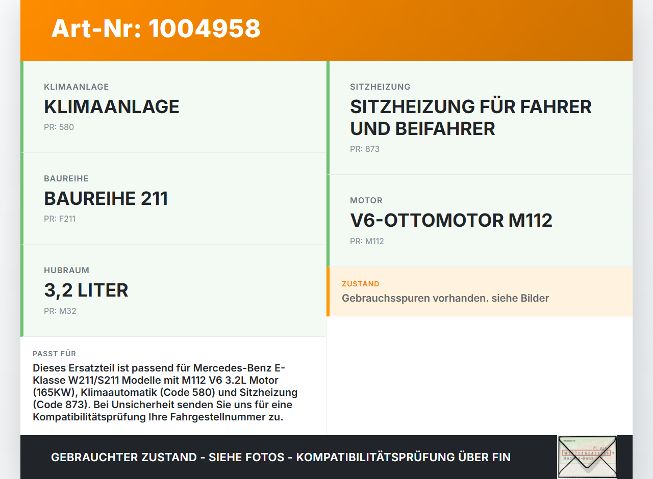 Mercedes E320 W211 S211 03-08 3,2 165KW Umwelzpumpe Heizung Pumpe Mercedes E320 W211 S211 03-08 07.04.2004... Vorschau 3