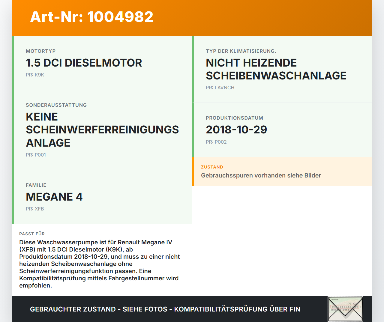 Renault Megane IV 4 16-21 Waschwasserpumpe Wischwasserpumpe Waschpumpe Renault Megane IV 4 16-21 10.12.2018 gebraucht Vorschau 3