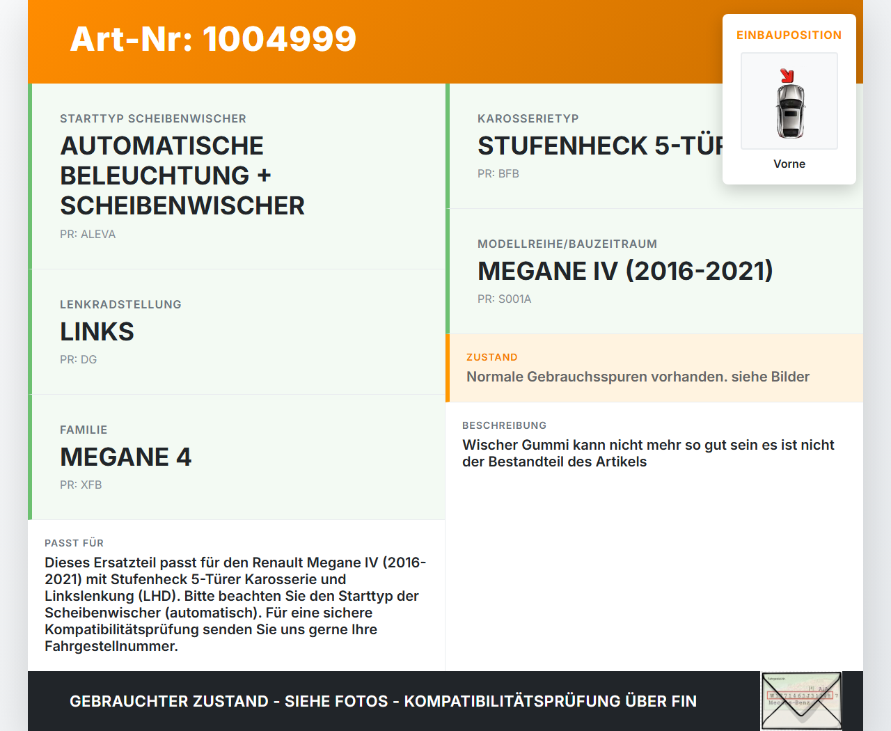 Renault Megane IV 4 16-21 2x Scheibenwischer Wischarm Vorne Renault Megane IV 4 16-21 10.12.2018 gebraucht Vorschau 3