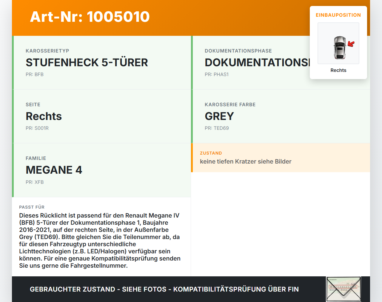 Renault Megane IV 4 16-21 5T Rückleuchte Rücklicht Heckleuchte Rechts orig Renault Megane IV 4 16-21 10.12.2018... Vorschau 3