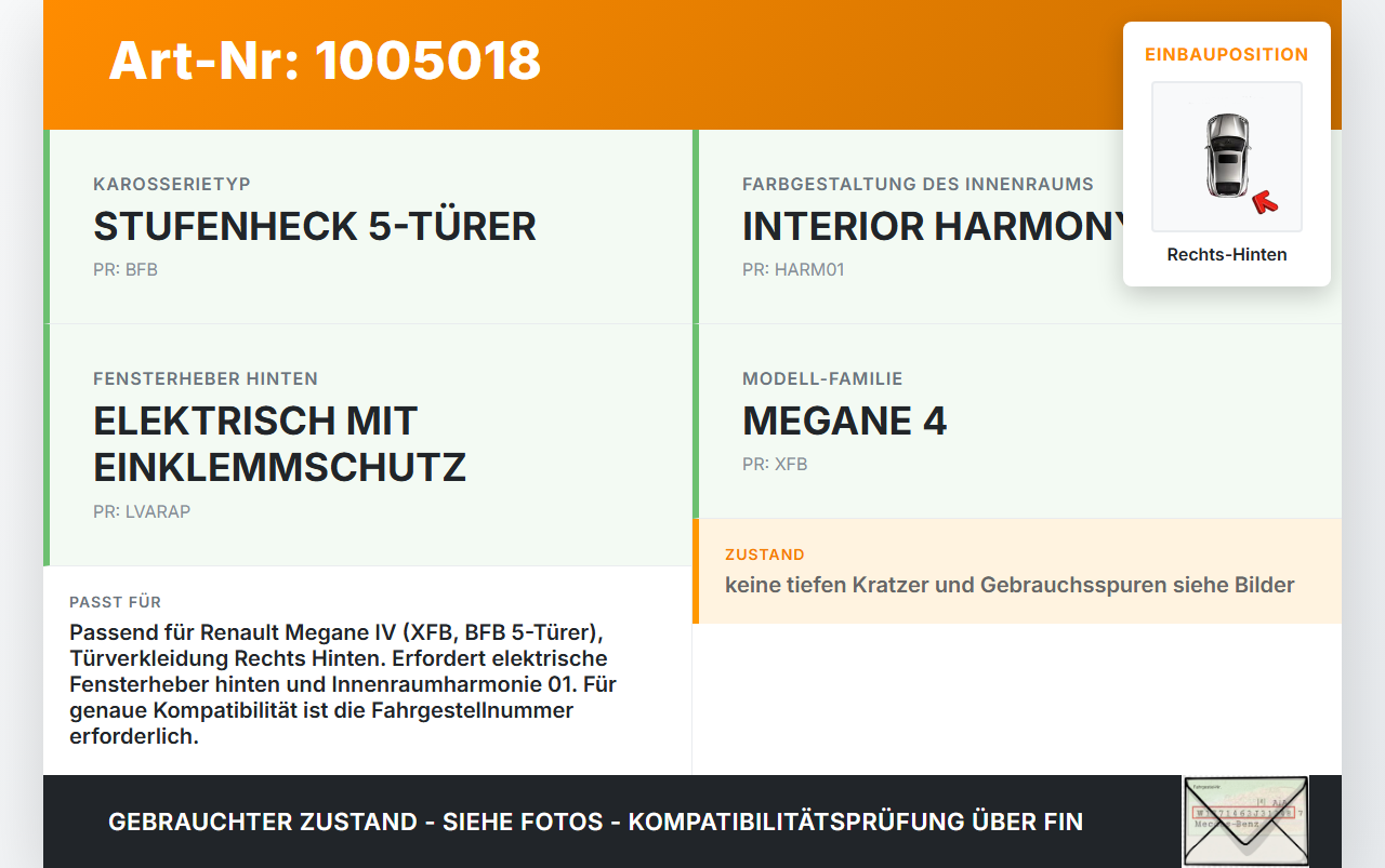 Renault Megane IV 4 16-21 5T Türverkleidung Türpappe Rechts Hinten Renault Megane IV 4 16-21 10.12.2018 gebraucht Vorschau 3