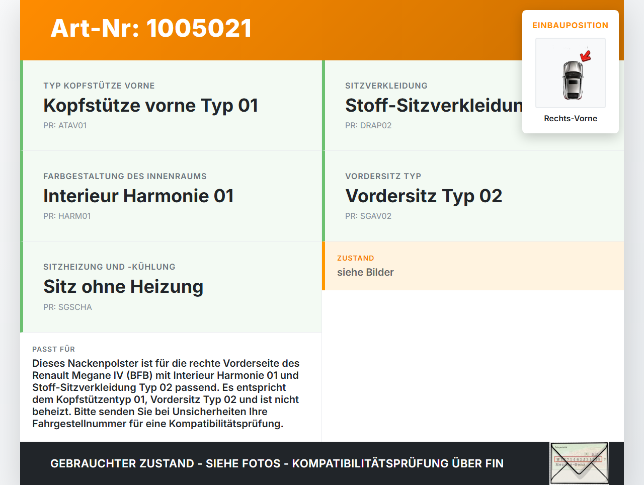 Renault Megane IV 4 16-21 Kopfstütze Rechts Vorne Renault Megane IV 4 16-21 10.12.2018 gebraucht Vorschau 3