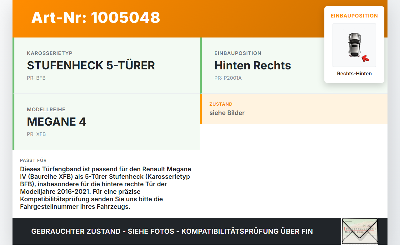 Renault Megane IV 4 16-21 5T Türfangband Rechts Hinten Renault Megane IV 4 16-21 10.12.2018 gebraucht Vorschau 3