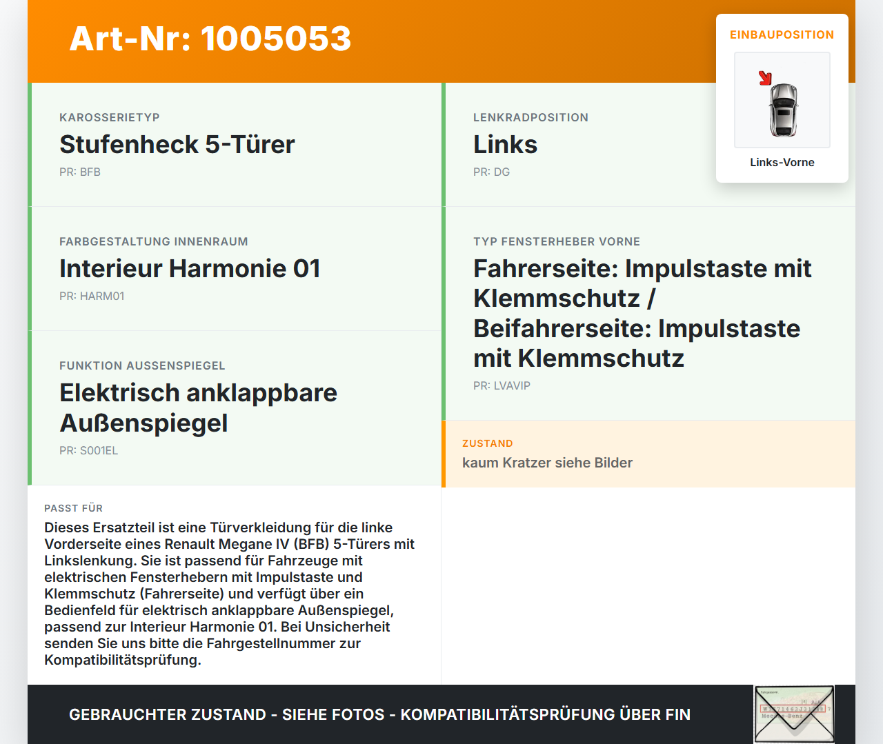 Renault Megane IV 4 16-21 5T Türverkleidung Türpappe Links Vorne Renault Megane IV 4 16-21 10.12.2018 gebraucht Vorschau 3