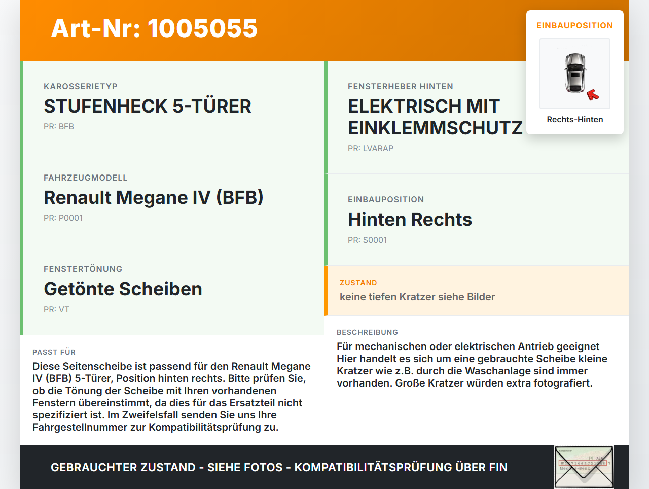 Renault Megane IV 4 16-21 5T Seitenscheibe RHK Türscheibe Rechts Hinten Renault Megane IV 4 16-21 10.12.2018... Vorschau 3