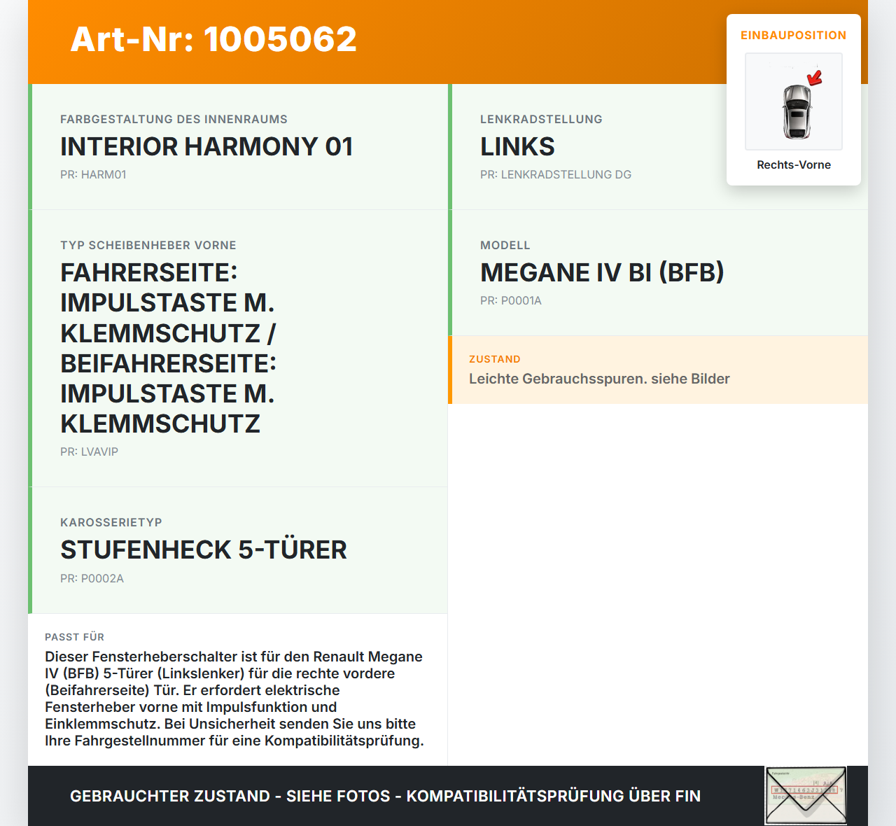 Renault Megane IV 4 16-21 5T Fensterheberschalter Schalter Rechts Vorne Renault Megane IV 4 16-21 10.12.2018 E32368... Vorschau 3