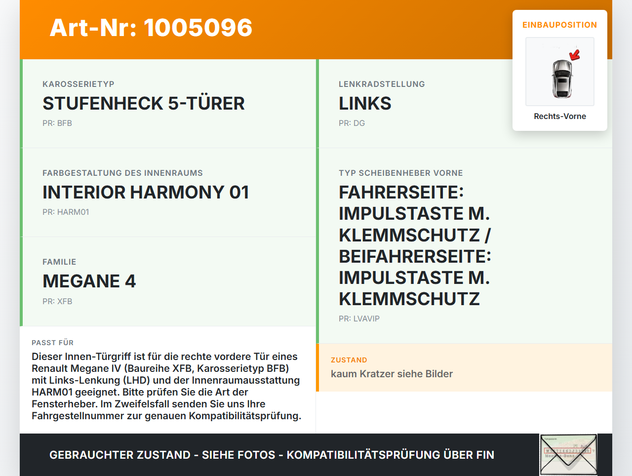 Renault Megane IV 4 16-21 5T Türgriff Griffmuschel Griff Innen Rechts Vorne Renault Megane IV 4 16-21 10.12.2018... Vorschau 3