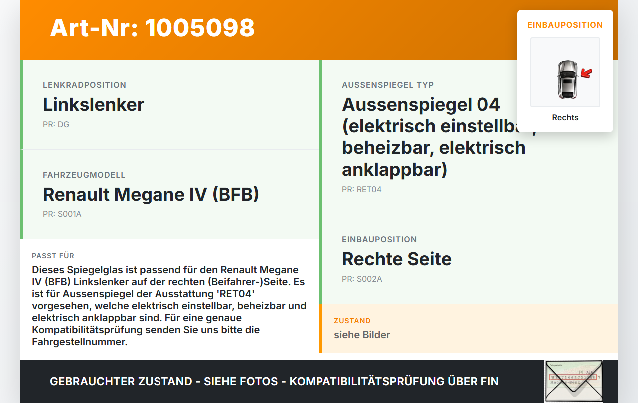 Renault Megane IV 4 16-21 Spiegel Aussenspiegel nur Glas Rechts Renault Megane IV 4 16-21 10.12.2018 gebraucht Vorschau 3