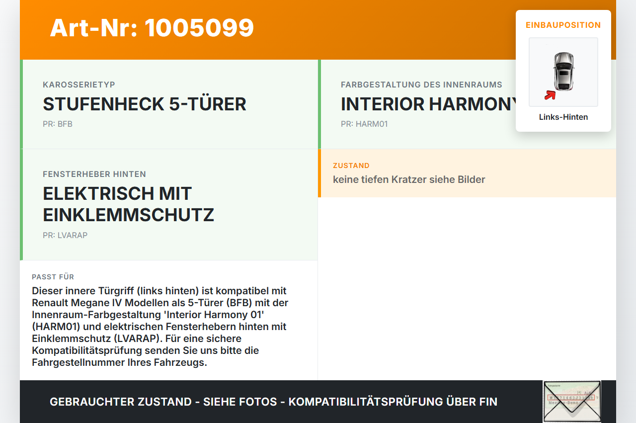 Renault Megane IV 4 16-21 5T Türgriff Griffmuschel Griff Innen Links Hinten Renault Megane IV 4 16-21 10.12.2018... Vorschau 3