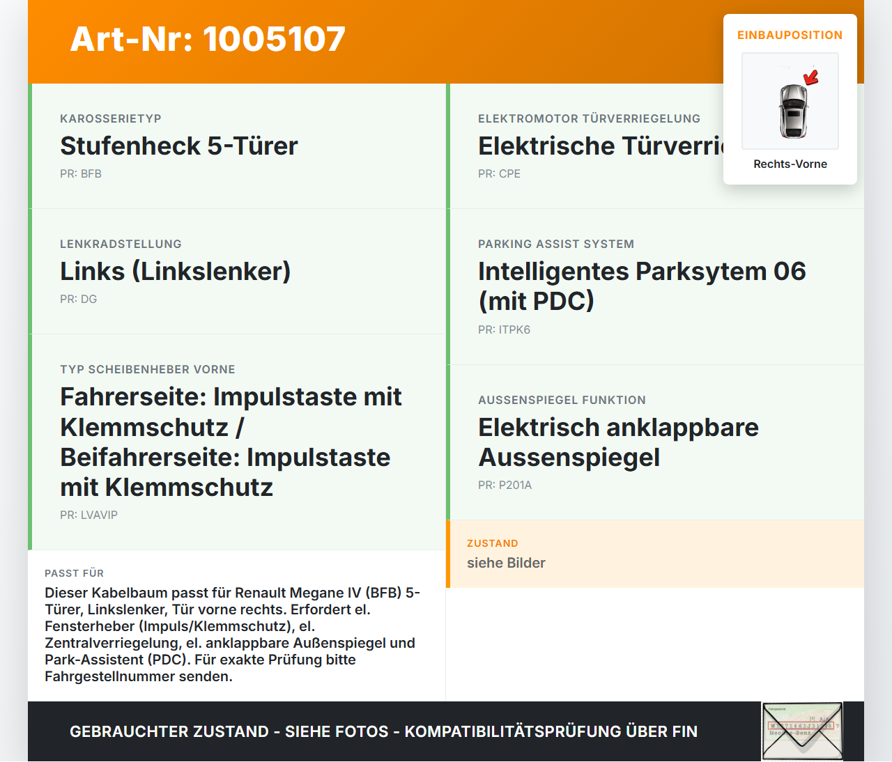 Renault Megane IV 4 16-21 5T Kabelbaum für Tür und Fensterheber Rechts Vorne Renault Megane IV 4 16-21 10.12.2018... Vorschau 3