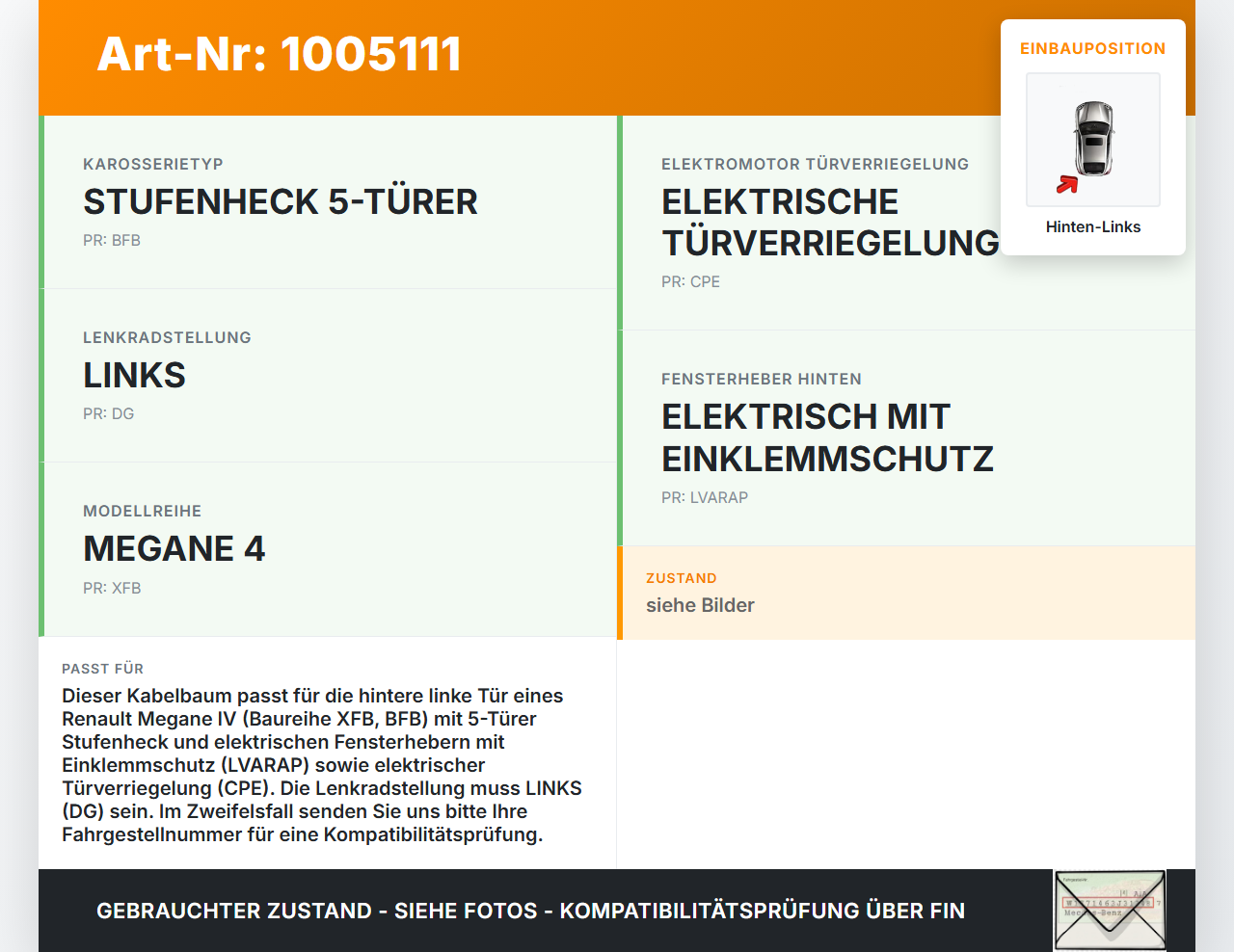 Renault Megane IV 4 16-21 5T Kabelbaum Tür und Fensterheber Hinten Links Renault Megane IV 4 16-21 10.12.2018... Vorschau 3