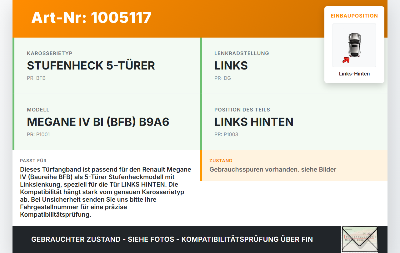 Renault Megane IV 4 16-21 5T Türfangband Türbremse Türanschlag Links Hinten Renault Megane IV 4 16-21 10.12.2018... Vorschau 3