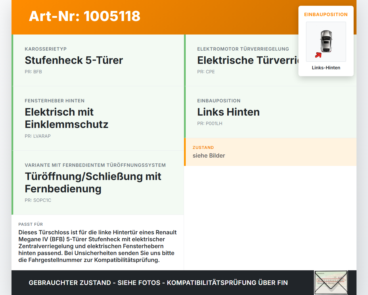 Renault Megane IV 4 16-21 5T Türschloss m. ZV Stellmotor Links Hinten Renault Megane IV 4 16-21 10.12.2018... Vorschau 3