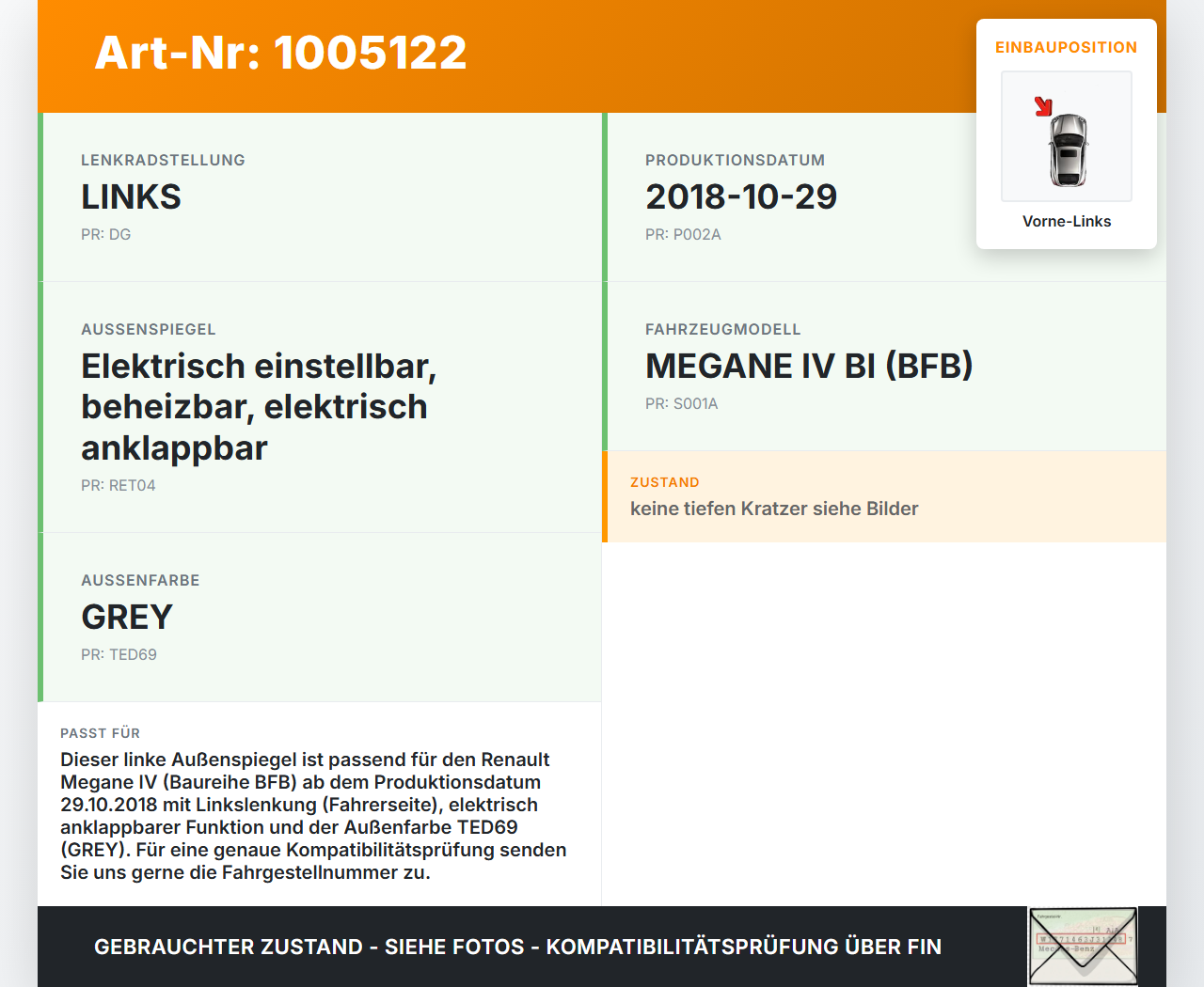 Renault Megane IV 4 16-21 Aussenspiegel Spiegel Türspiegel Vorne Links TED69 Renault Megane IV 4 16-21 10.12.2018... Vorschau 3
