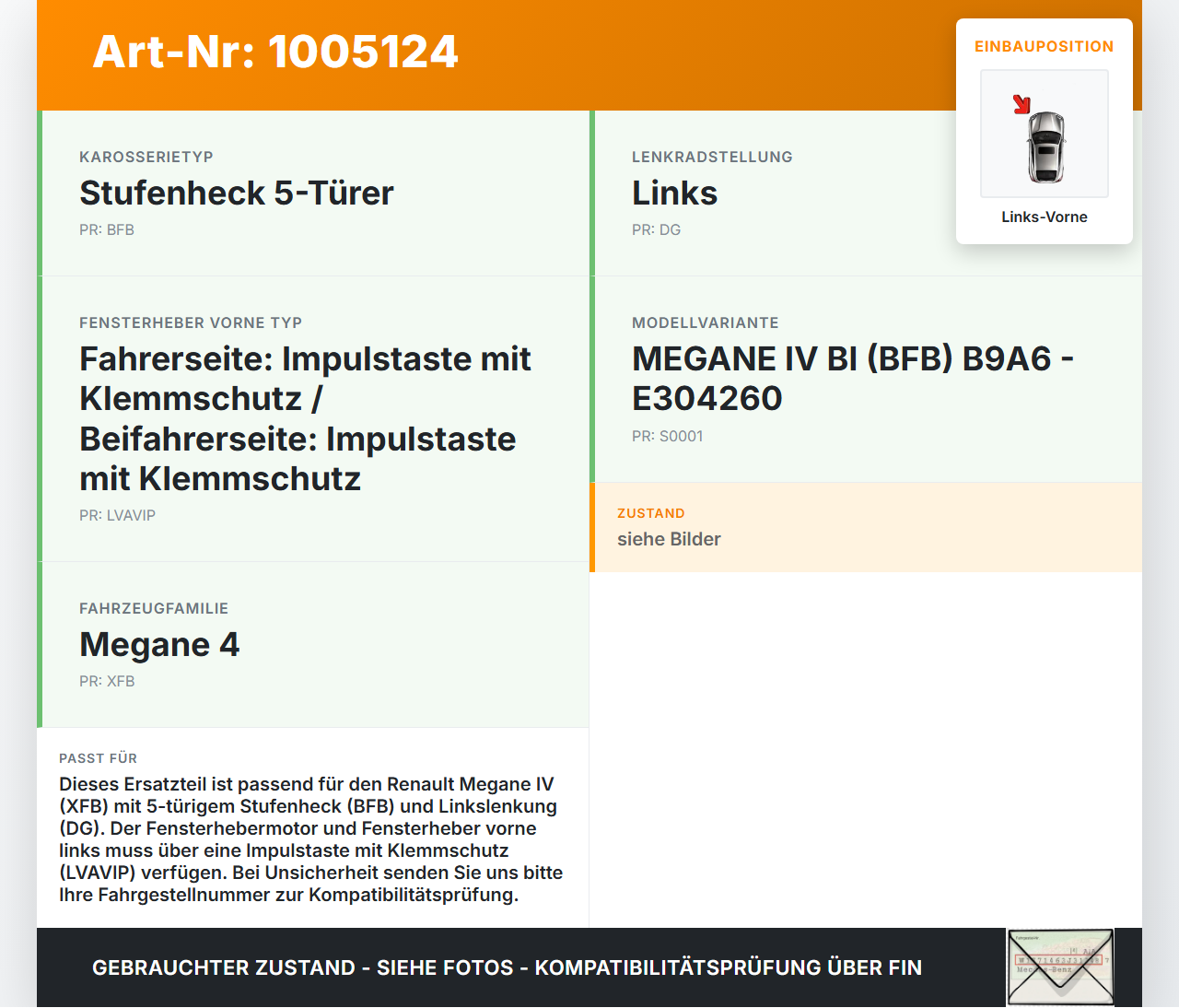 Renault Megane IV 4 16-21 5T Fensterhebermotor mit Fensterheber Links Vorne Renault Megane IV 4 16-21 10.12.2018... Vorschau 3