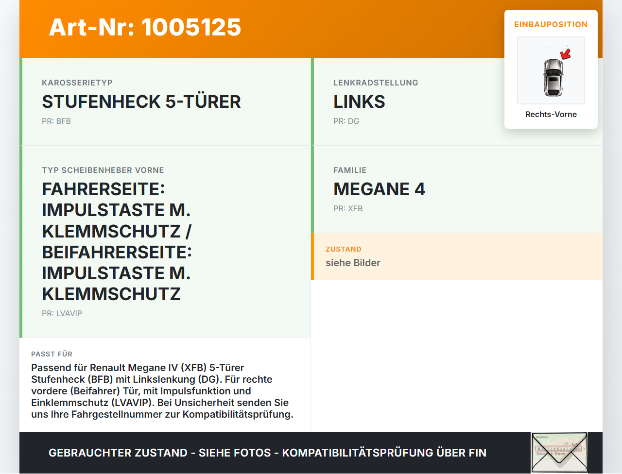 Renault Megane IV 4 16-21 5T Fensterhebermotor mit Fensterheber Rechts Vorne Renault Megane IV 4 16-21 10.12.2018... Vorschau 3