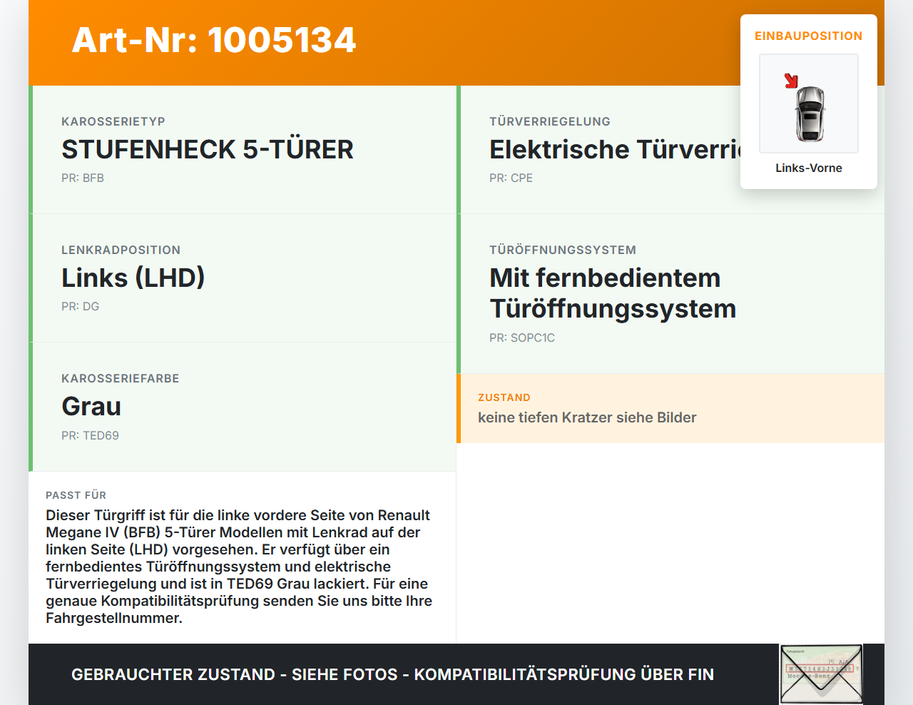 Renault Megane IV 4 16-21 5T Türgriff Griff aussen Links Vorne TED69 Renault Megane IV 4 16-21 10.12.2018 252015... Vorschau 3