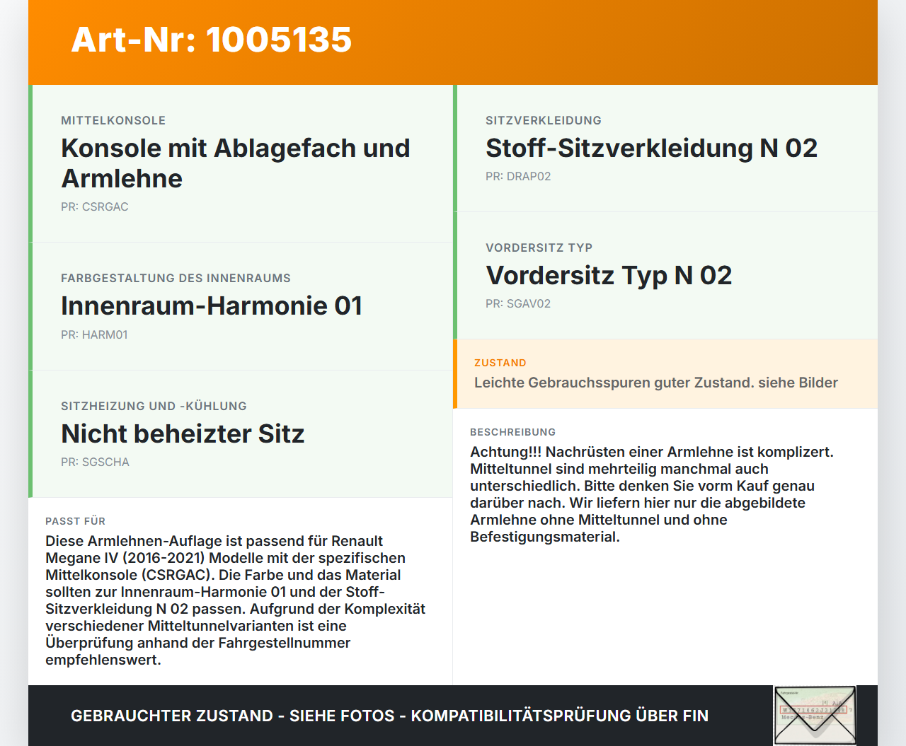 Renault Megane IV 4 16-21 Armlehne Mittelarmlehne Auflage Renault Megane IV 4 16-21 10.12.2018 969208208R gebraucht Vorschau 3