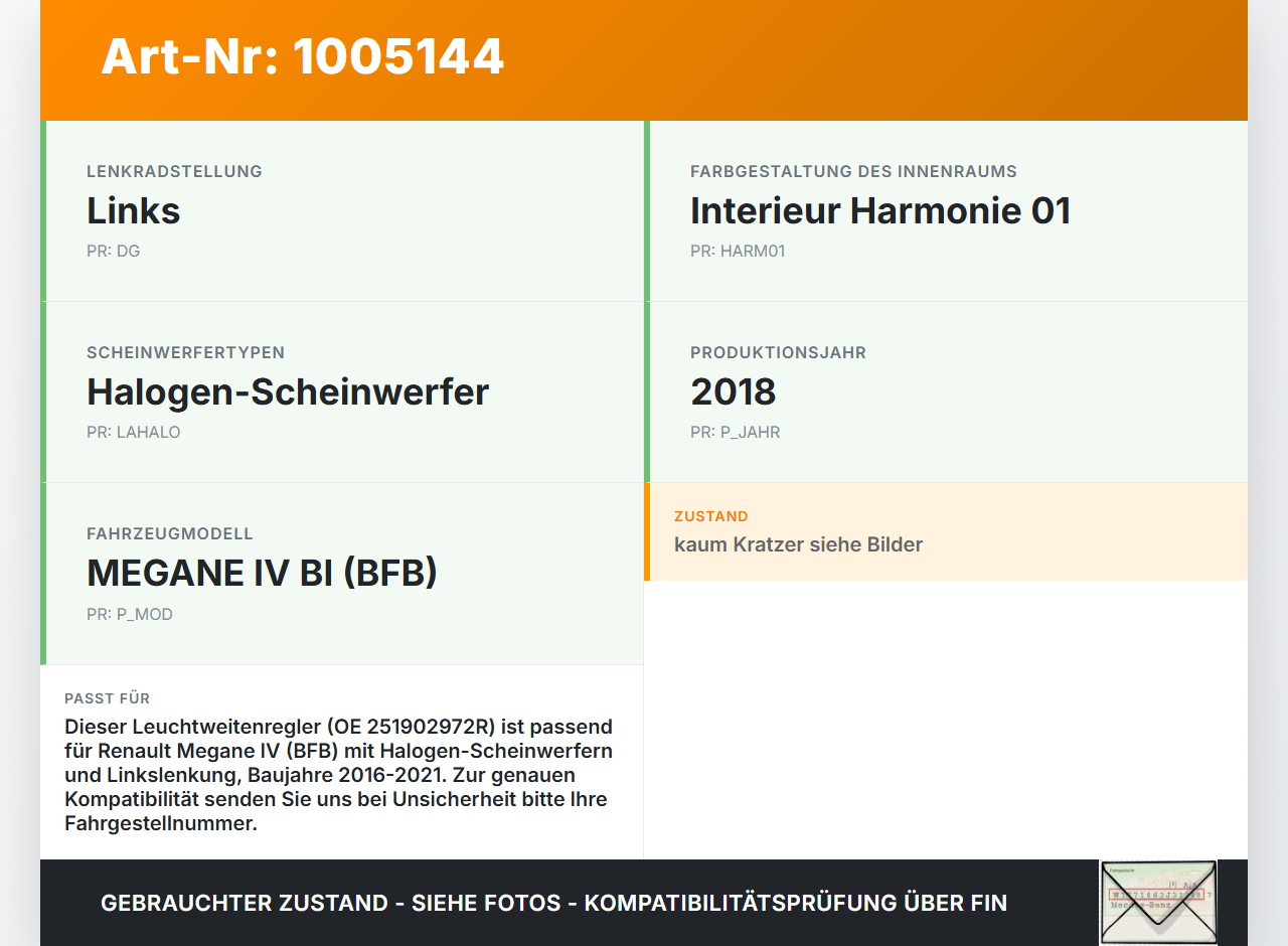 Renault Megane IV 4 16-21 LWR Schalter Leuchtweitenregler Renault Megane IV 4 16-21 10.12.2018 251902972R A14679... Vorschau 3