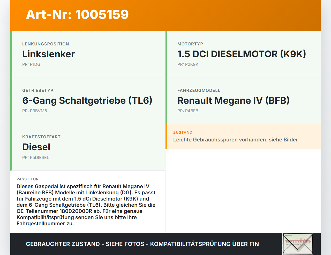 Renault Megane IV 4 16-21 dCi 1,5 85KW Gaswertgeber Gaspedal Renault Megane IV 4 16-21 10.12.2018 180020000R gebraucht Vorschau 3
