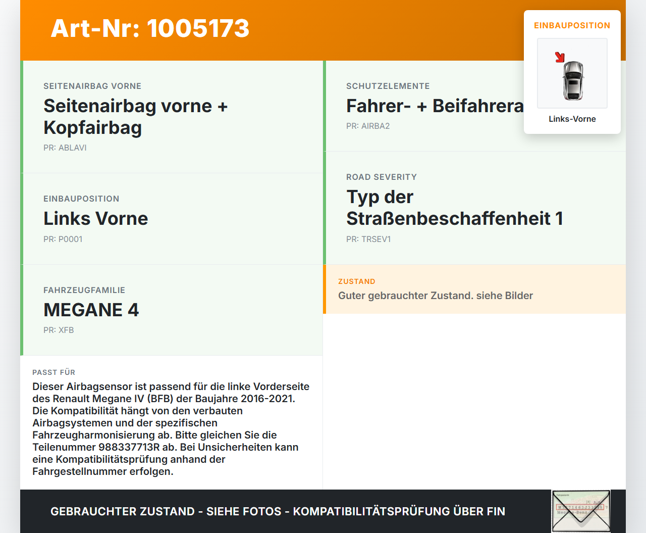 Renault Megane IV 4 16-21 Airbagsensor Crashsensor Sensor Links Vorne Renault Megane IV 4 16-21 10.12.2018... Vorschau 3
