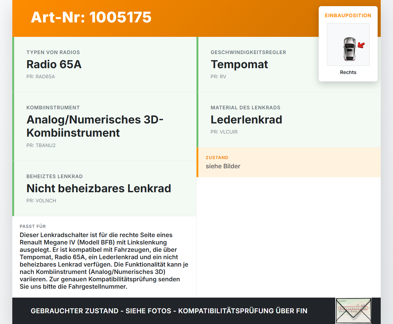 Renault Megane IV 4 16-21 Lenkradschalter Multifunktionstasten Schalter für Lenkrad Rechts Renault Megane IV 4... Vorschau 3