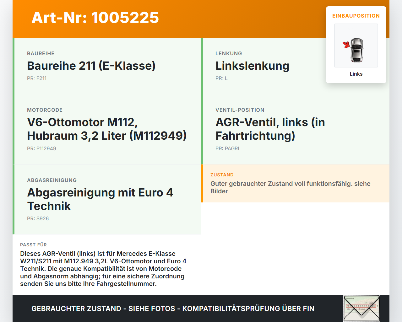 Mercedes E320 W211 S211 03-08 3,2 165KW 112949 Abgasrückführventil EGR AGR Ventil Links Mercedes E320 W211 S211... Vorschau 3