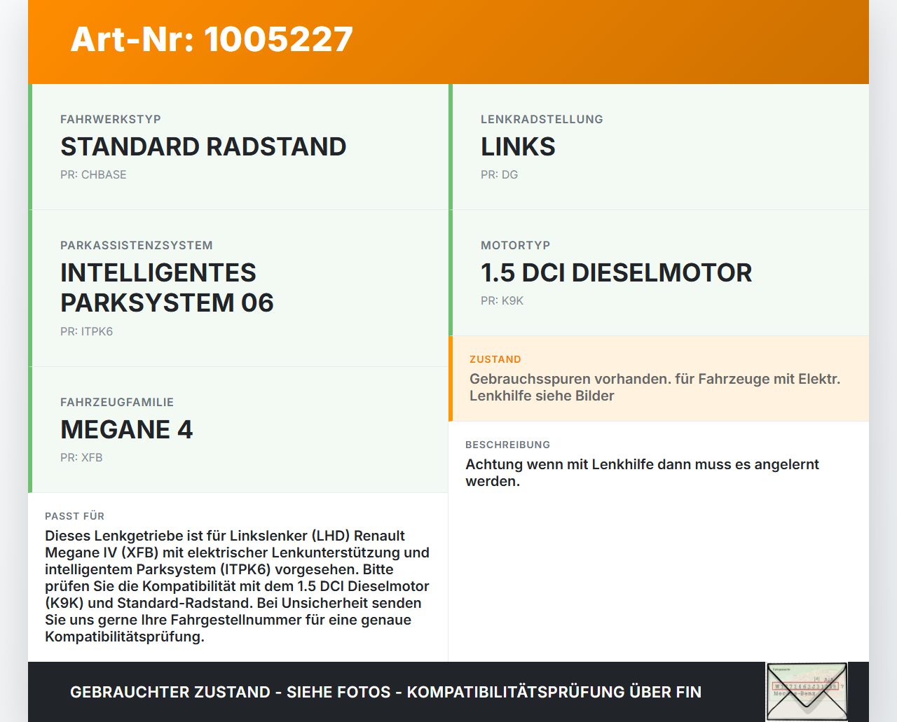 Renault Megane IV 4 16-21 Lenkgetriebe ohne Servo Renault Megane IV 4 16-21 10.12.2018 480103703R gebraucht Vorschau 3