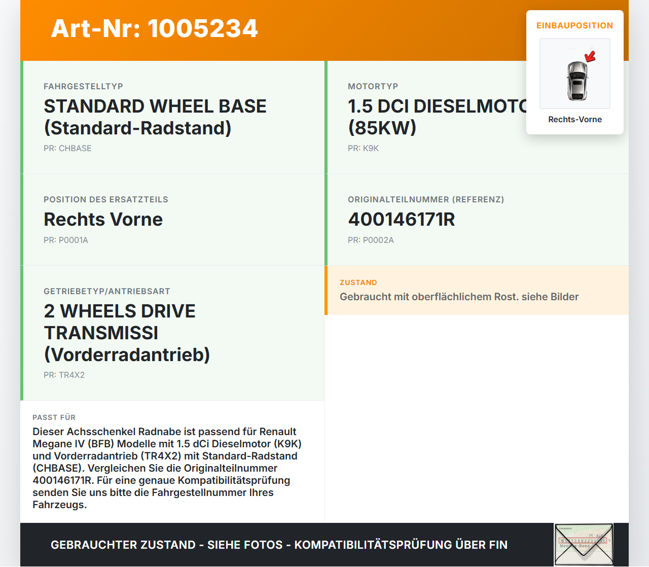 Renault Megane IV 4 16-21 dCi 1,5 85KW Achsschenkel Radnabe Rechts Vorne Renault Megane IV 4 16-21 10.12.2018... Vorschau 3