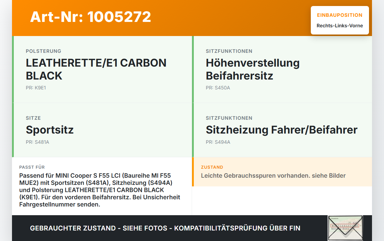 Mini Cooper S F55 LCI 18-21 Kopfstütze für Beifahrer Sitz Rechts oder Links Vorne CARBON BLACK Leder Mini Cooper S... Vorschau 3