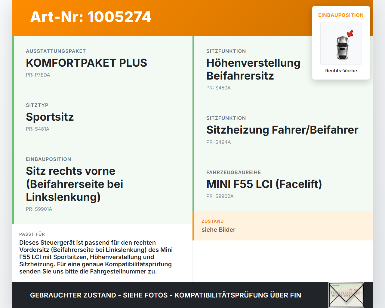 Mini Cooper S F55 LCI 18-21 Steuergerät ECU Modul SG für Sitz Rechts Vorne Mini Cooper S F55 LCI 18-21 01.07.2021... Vorschau 3
