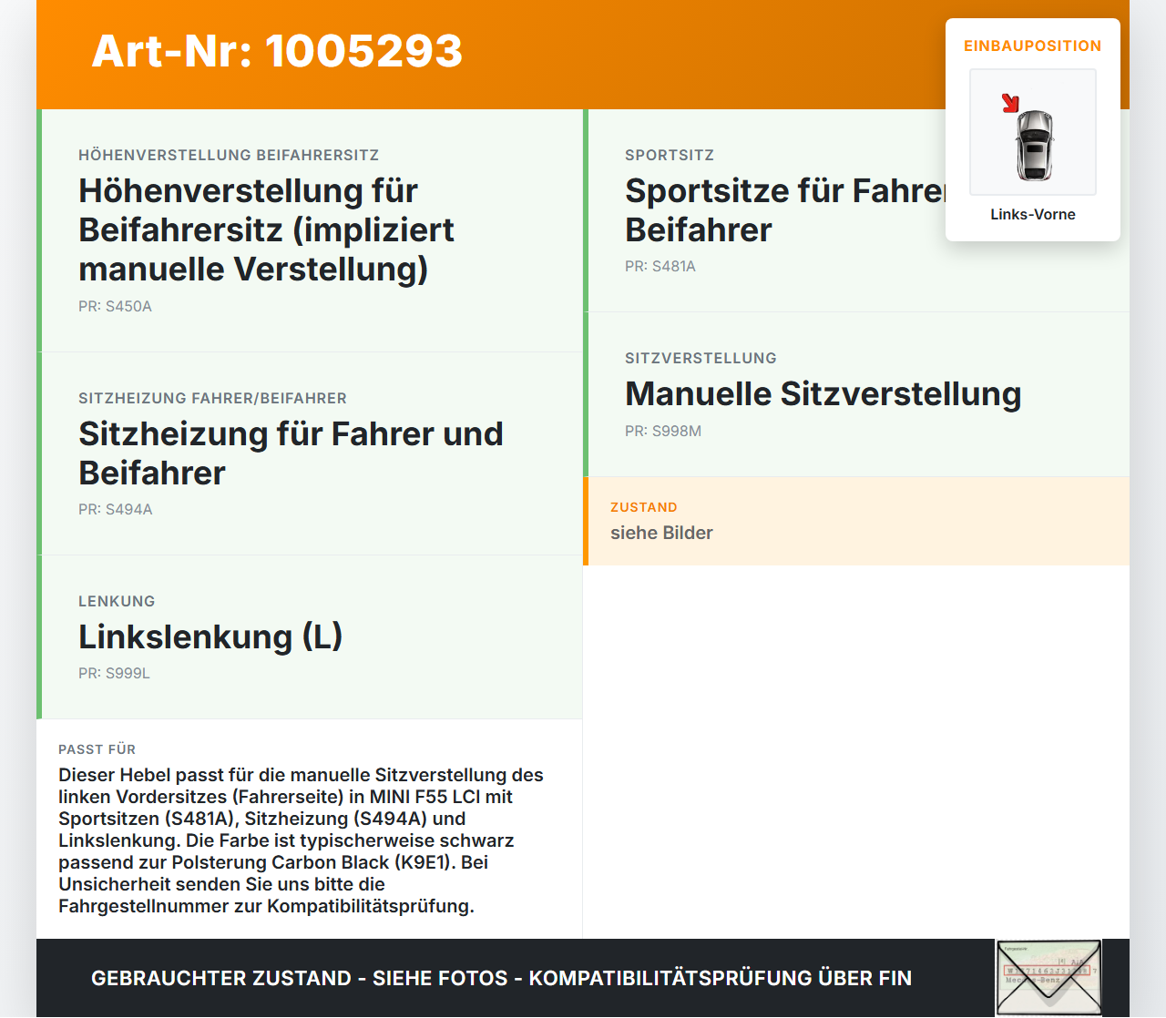 Mini Cooper S F55 LCI 18-21 Hebel für Sitzverstellung Links Vorne Mini Cooper S F55 LCI 18-21 01.07.2021... Vorschau 3