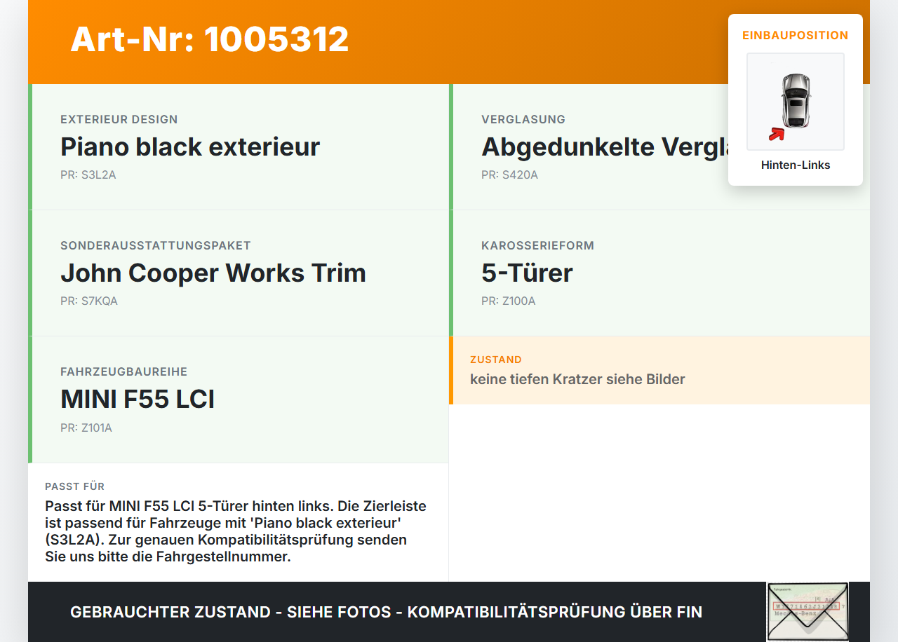Mini Cooper S F55 LCI 18-21 Leiste Zierleiste für Türscheibe Hinten Links Mini Cooper S F55 LCI 18-21 01.07.2021... Vorschau 3