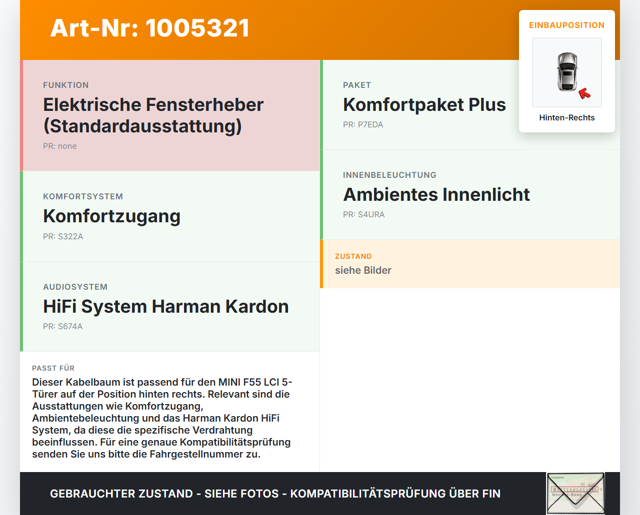Mini Cooper S F55 LCI 18-21 Kabelbaum Leitungssatz für Tür und Fensterheber Hinten Rechts Mini Cooper S F55 LCI... Vorschau 3
