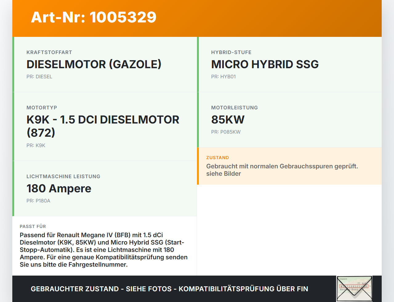 Renault Megane IV 4 16-21 dCi 1,5 85KW Lichtmaschine Generator 14V 180A Renault Megane IV 4 16-21 10.12.2018... Vorschau 3