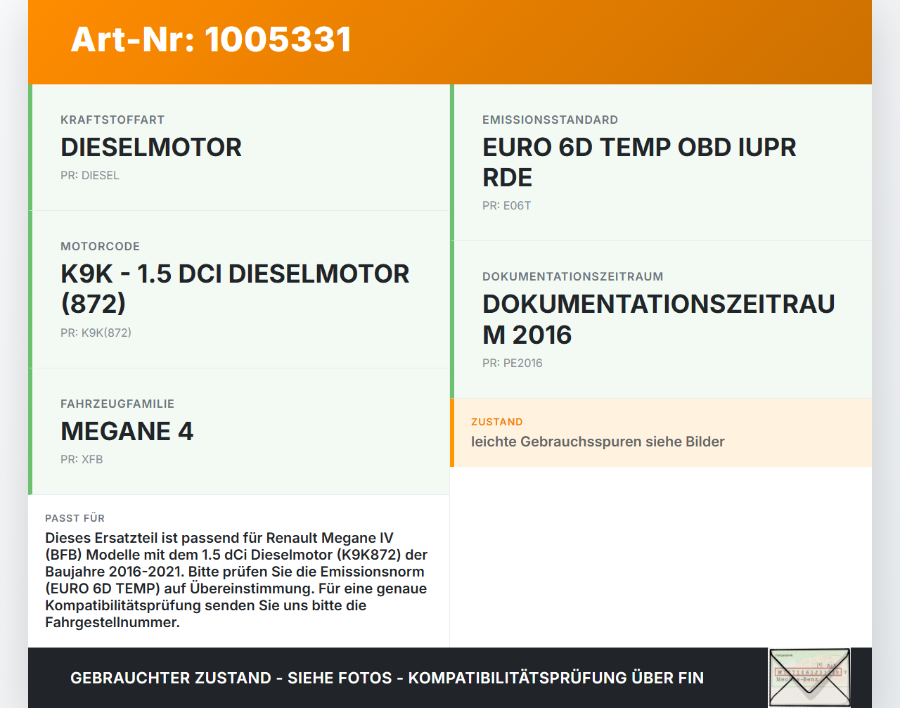 Renault Megane IV 4 16-21 dCi 1,5 85KW K9K872 Ölmessstab Öl Stab in Ölfführung Adapter Stutzen Renault Megane IV 4... Vorschau 3