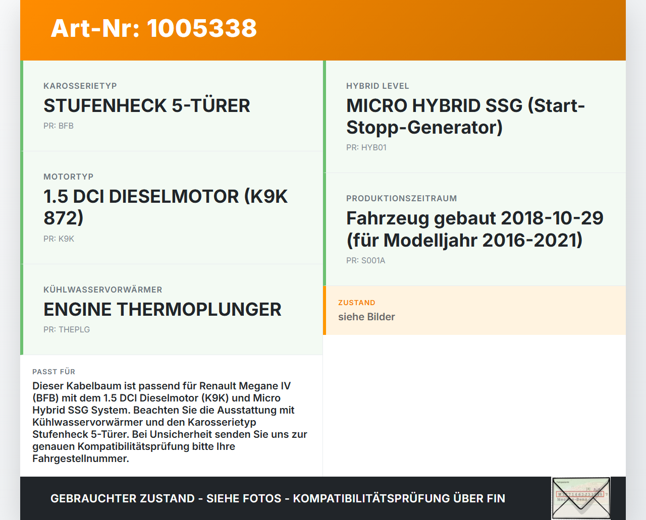 Renault Megane IV 4 16-21 5T Kabelbaum für Batterie Renault Megane IV 4 16-21 10.12.2018 275855540R gebraucht Vorschau 3