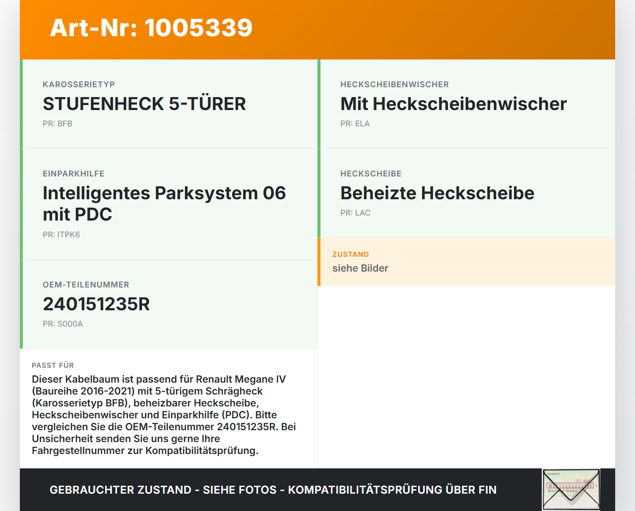 Renault Megane IV 4 16-21 5T Kabelbaum für Heckklappe Renault Megane IV 4 16-21 10.12.2018 240151235R gebraucht Vorschau 3