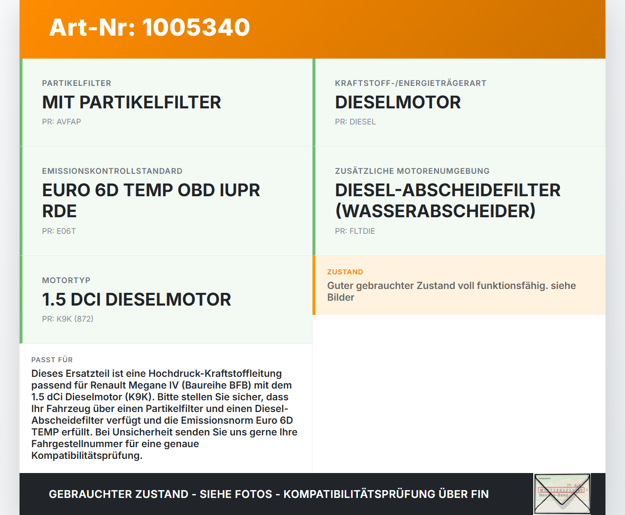 Renault Megane IV 4 16-21 dCi 1,5 85KW Hochdruck Leitung Kraftstoffleitung Renault Megane IV 4 16-21 10.12.2018... Vorschau 3