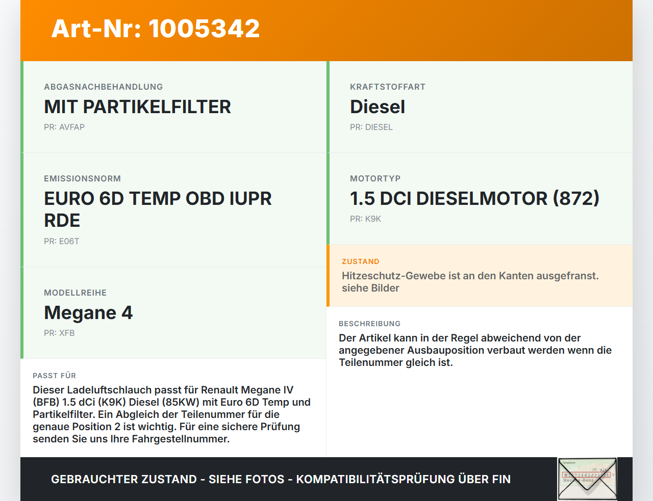 Renault Megane IV 4 16-21 dCi 1,5 85KW Ansaugrohr Ladeluftschlauch Luftschlauch Pos.2 Renault Megane IV 4 16-21... Vorschau 3