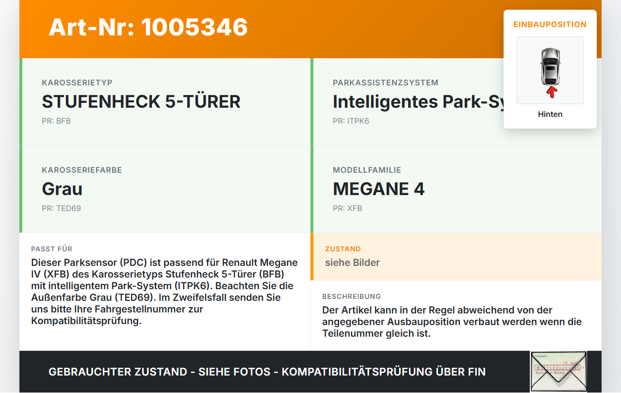 Renault Megane IV 4 16-21 Parksensor PDC Sensor Einparkhilfe Hinten A Renault Megane IV 4 16-21 10.12.2018... Vorschau 3