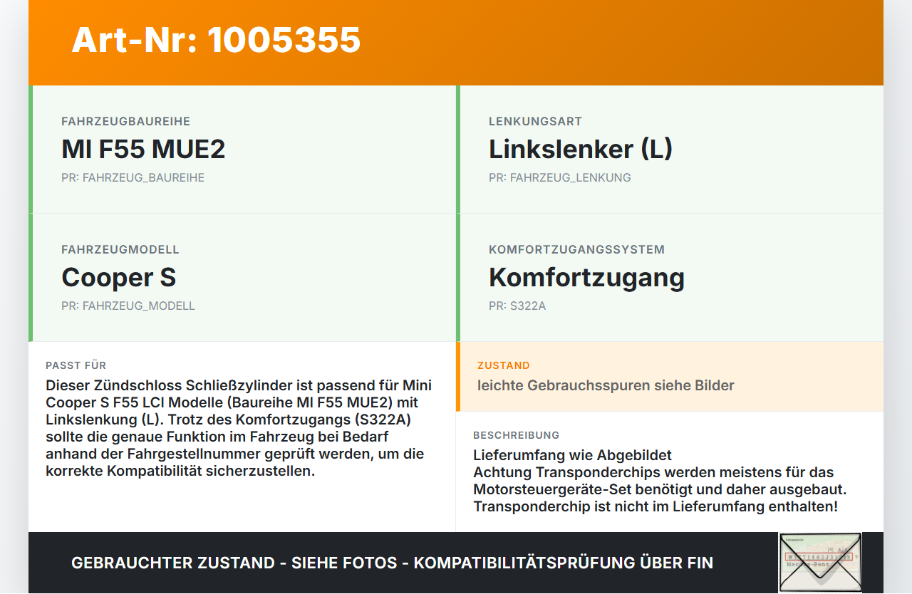 Mini Cooper S F55 LCI 18-21 Zündschloss Schließzylinder mit Schlüssel Mini Cooper S F55 LCI 18-21 01.07.2021... Vorschau 3