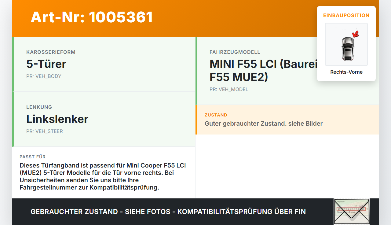 Mini Cooper S F55 LCI 18-21 Türfangband Türbremse Türanschlag Rechts Vorne Mini Cooper S F55 LCI 18-21 01.07.2021... Vorschau 3