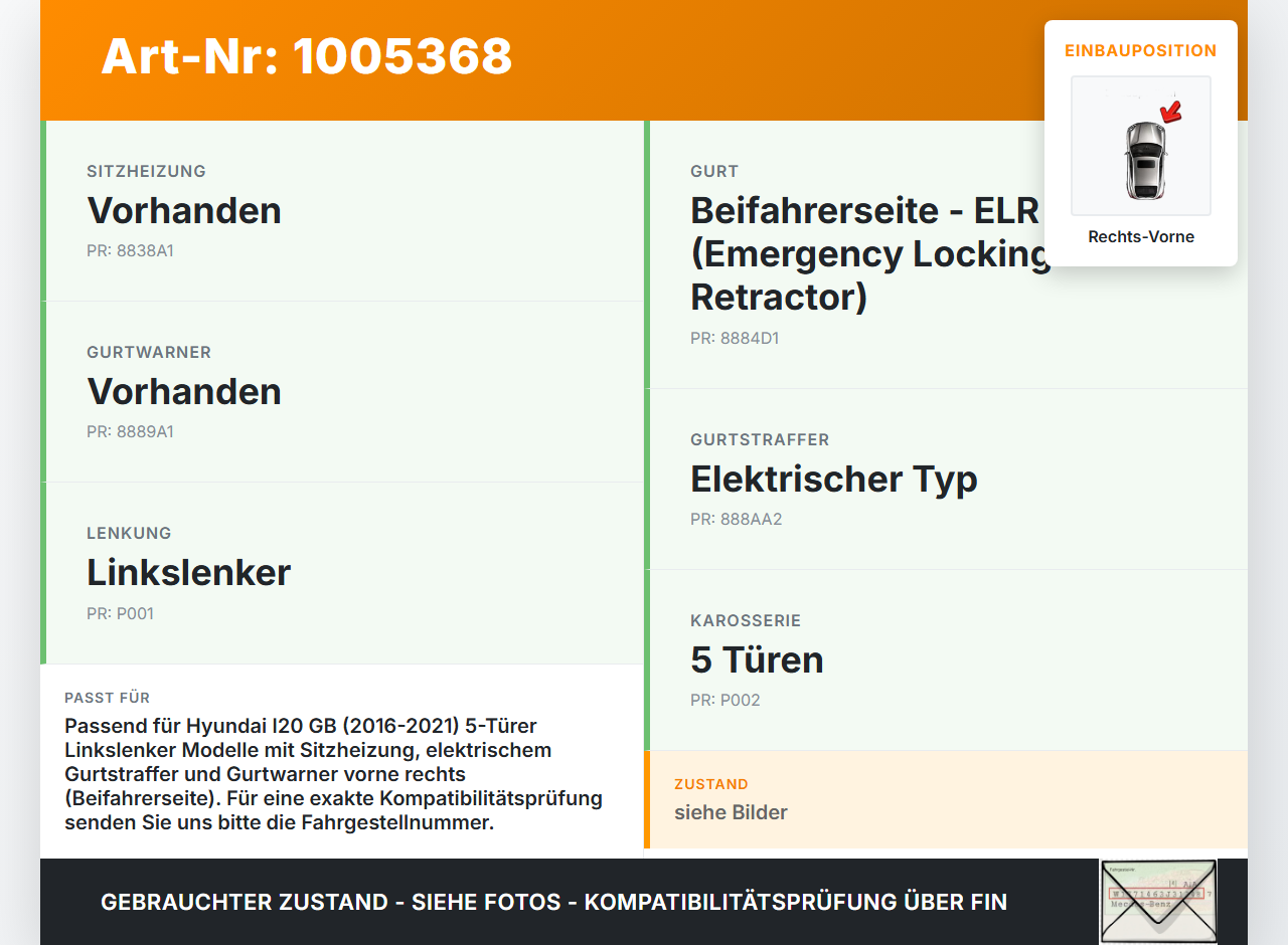 Hyundai I20 GB 16-21 5T Gurtschloss Rechts Vorne Hyundai I20 GB 16-21 17.04.2018 88840C8000TRY 88401709221122 gebraucht Vorschau 3